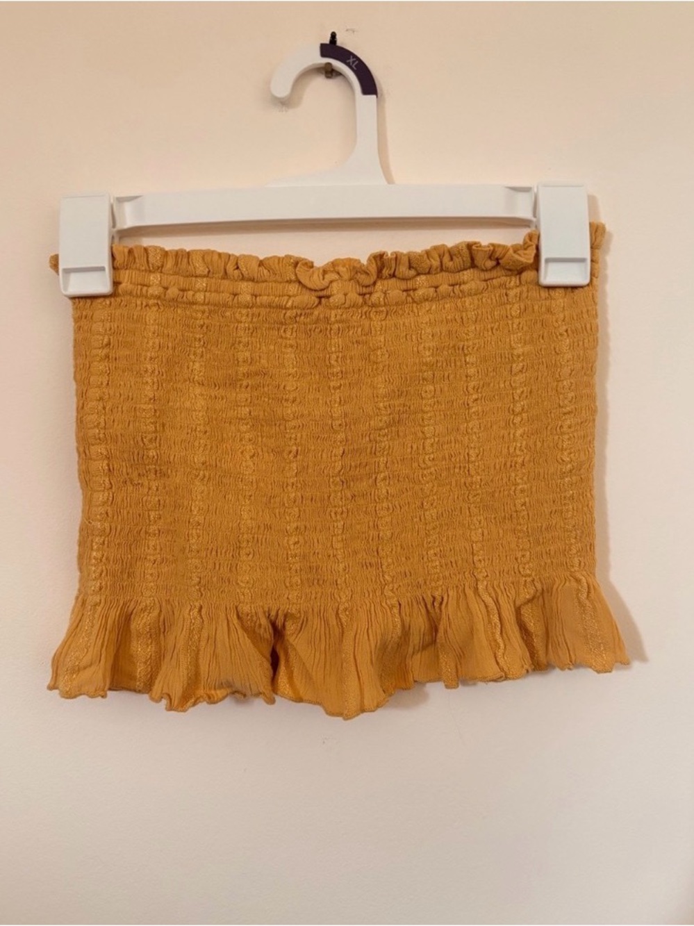 SHEIN Mustard Yellow Smocked Ruffle Waist Shorts